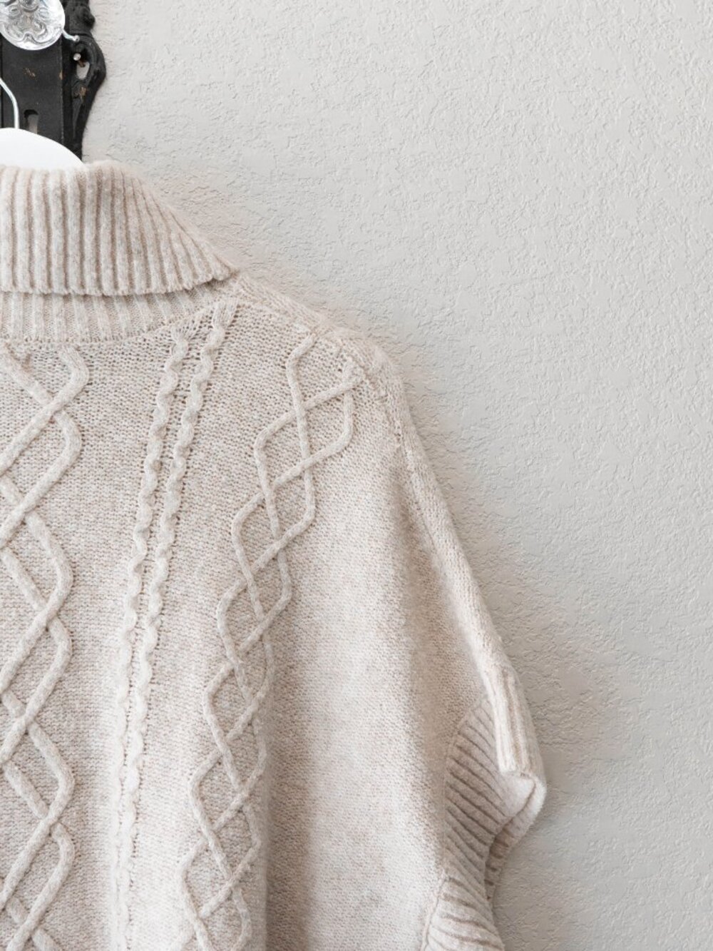 MNG Cream Cable Knit Sweater Poncho Size 9-10 Turtleneck Cozy Oversized Knit - Picture 12 of 14